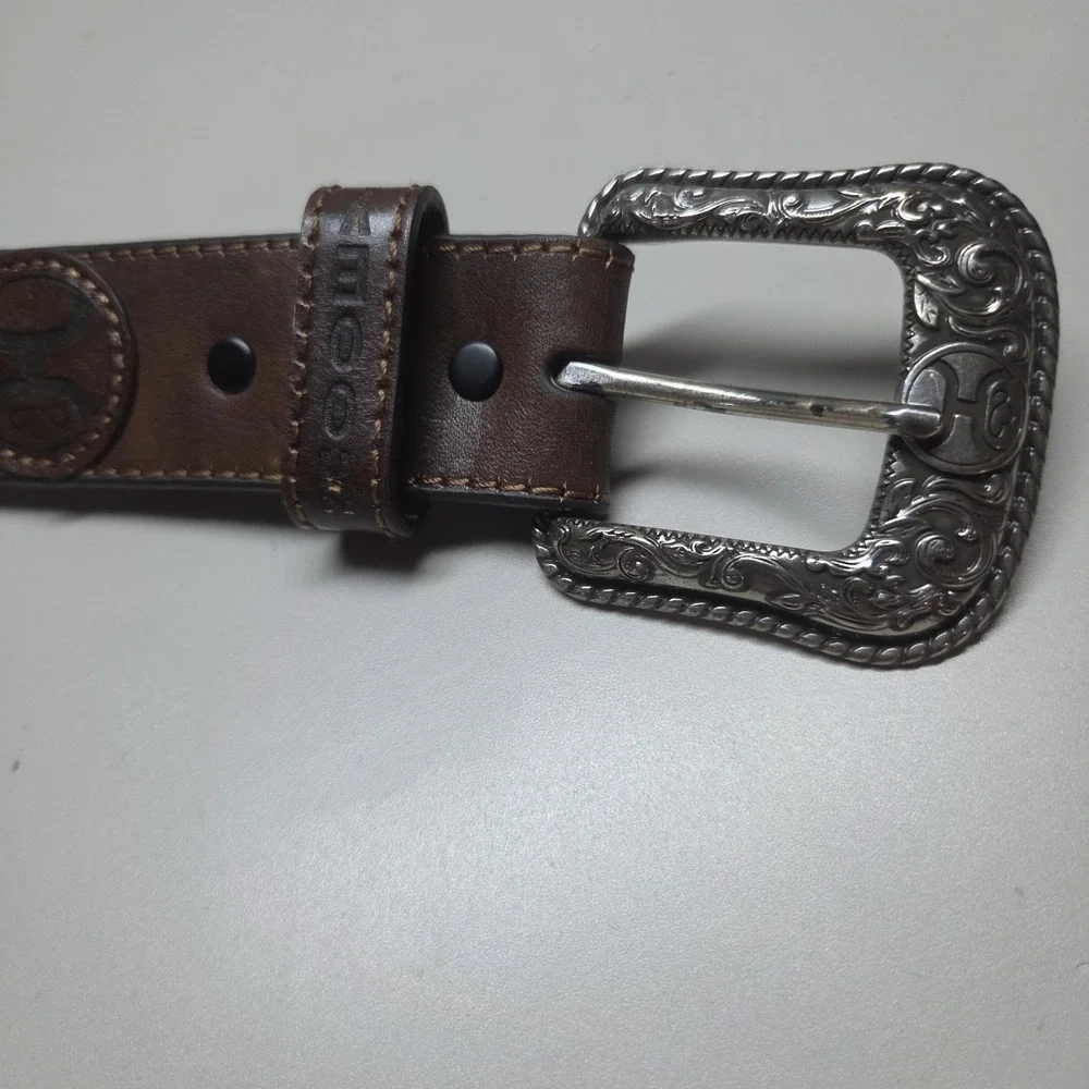 Hooey Tooled Brown Leather Western Belt & Buckle Size 40
